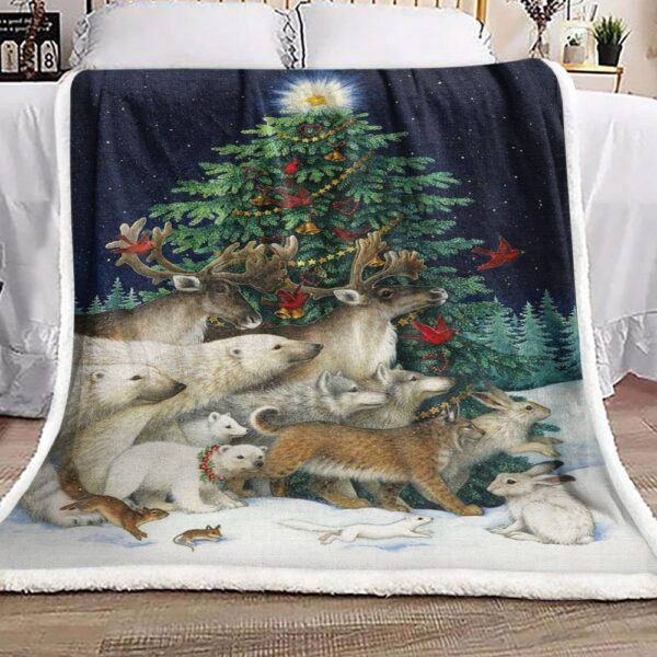 Christmas Tree Bear Reindeer Rabbit Wolf Fleece Blanket Sherpa Blanket