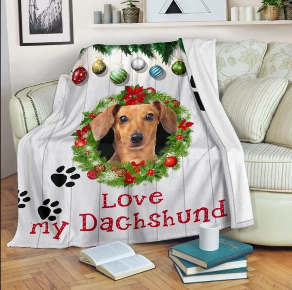 Love My Dachshund Puppies Christmas Fleece Blanket Sherpa Blanket