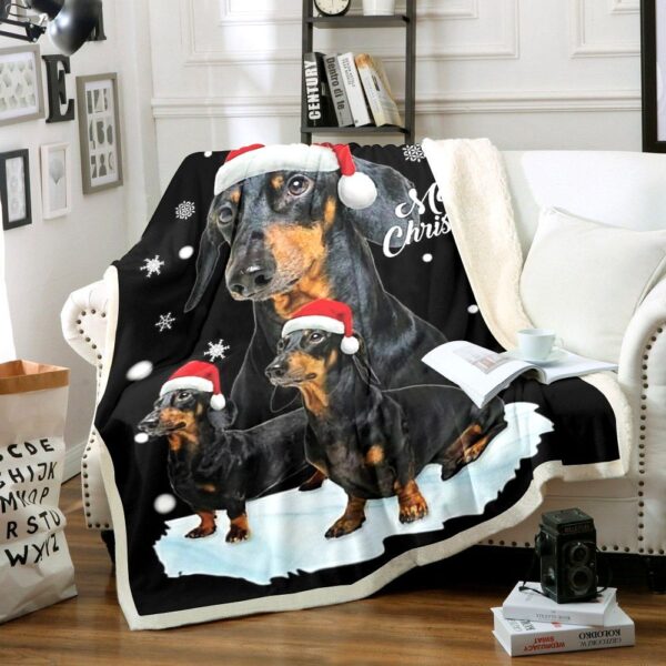 Dachshund Christmas Fleece Blanket Sherpa Blanket
