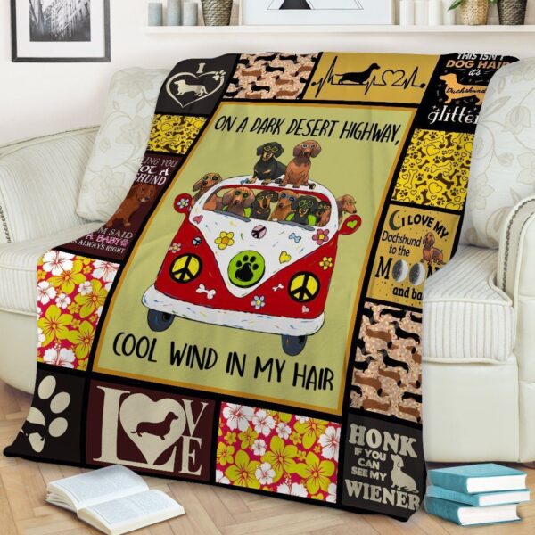 Dachshund On Highway Fleece Blanket Sherpa Blanket