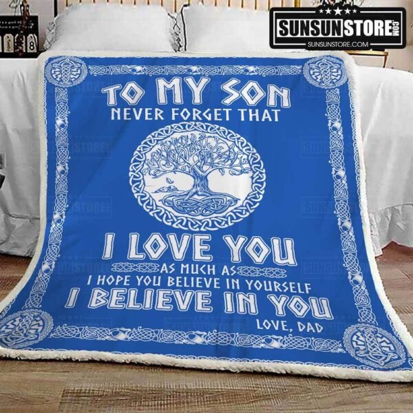 To My Son Viking Dad Blue Fleece Blanket Sherpa Blanket