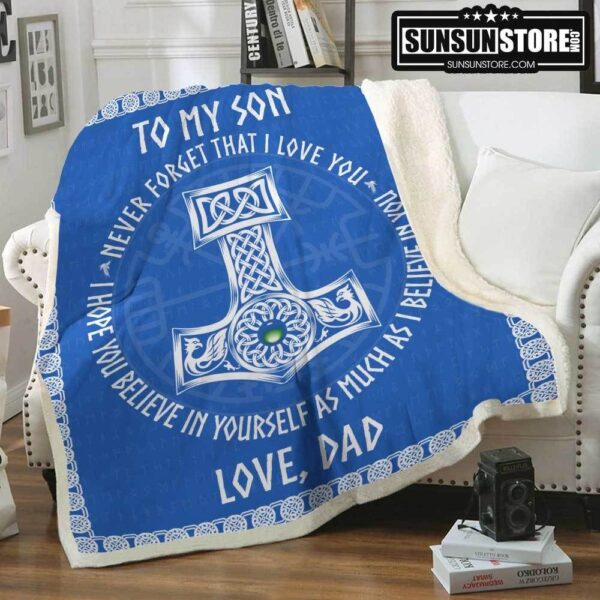 To My Son Love, Dad Viking Blue Fleece Blanket Sherpa Blanket
