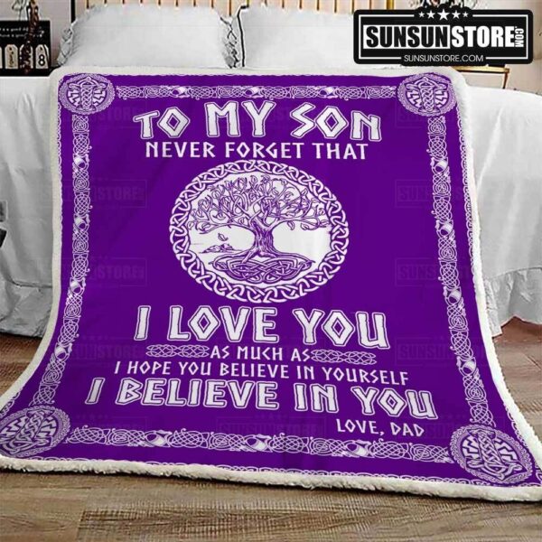 To My Son Viking Dad Purple Fleece Blanket Sherpa Blanket