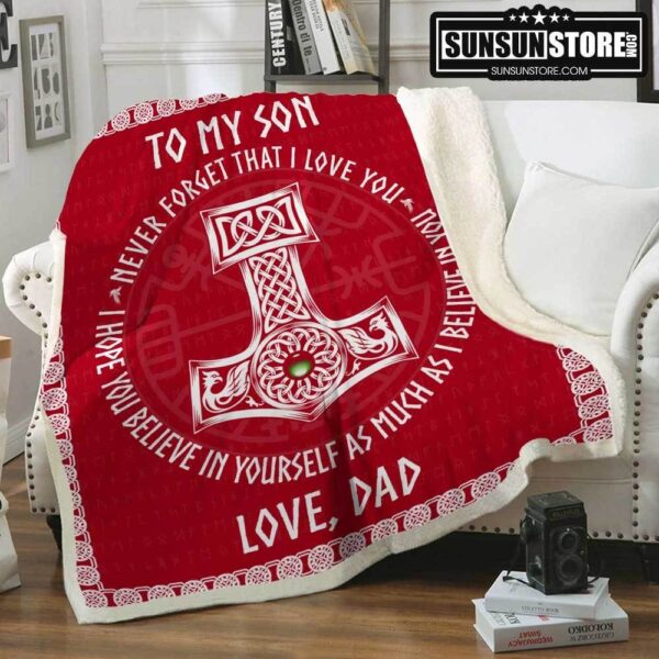 To My Son Love, Dad Viking Red Fleece Blanket Sherpa Blanket