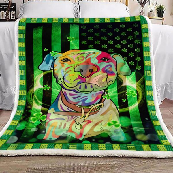 Saint Patricks Day Irish American Pitbull Fleece Blanket Sherpa Blanket