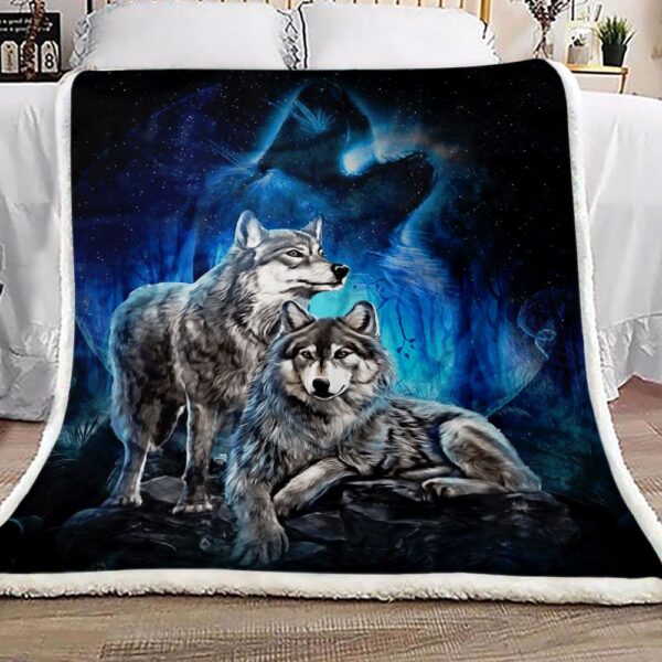 Wolf Night Galaxy Blue Fleece Blanket Sherpa Blanket