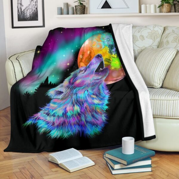 Psychedelic Wolf Fleece Blanket Sherpa Blanket