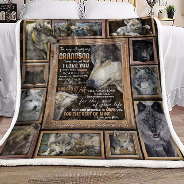 To My Amazing Grandson Wolf Fleece Blanket Sherpa Blanket