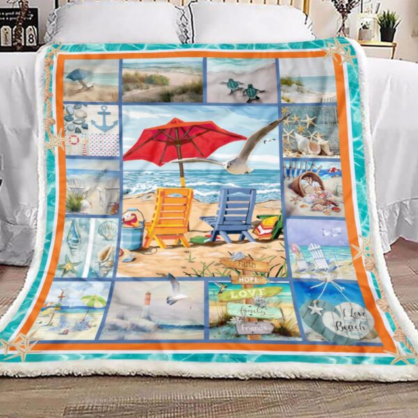 I Love Beach To The Moon And Back Fleece Blanket Sherpa Blanket