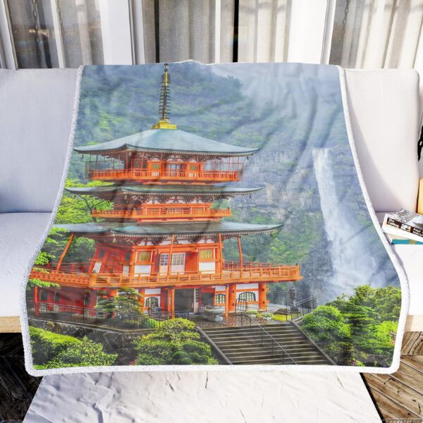 Japanese Waterfall Architecture Fleece Blanket Sherpa Blanket