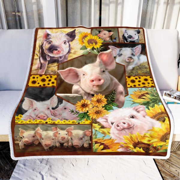 Cute Pig Sunflower Fleece Blanket Sherpa Blanket