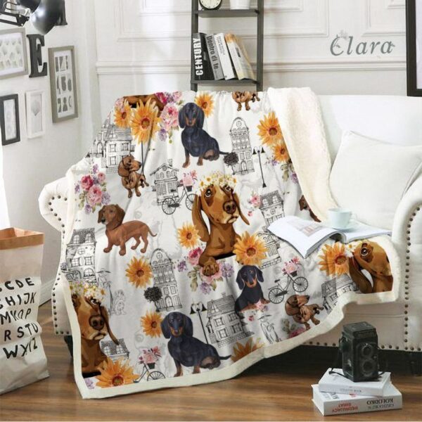 Flower Dachshund City Fleece Blanket Sherpa Blanket