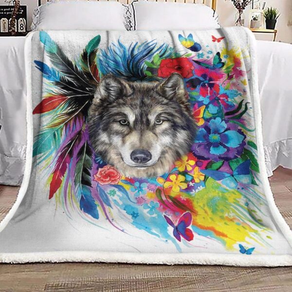 Floral Boho Wolf Fleece Blanket Sherpa Blanket