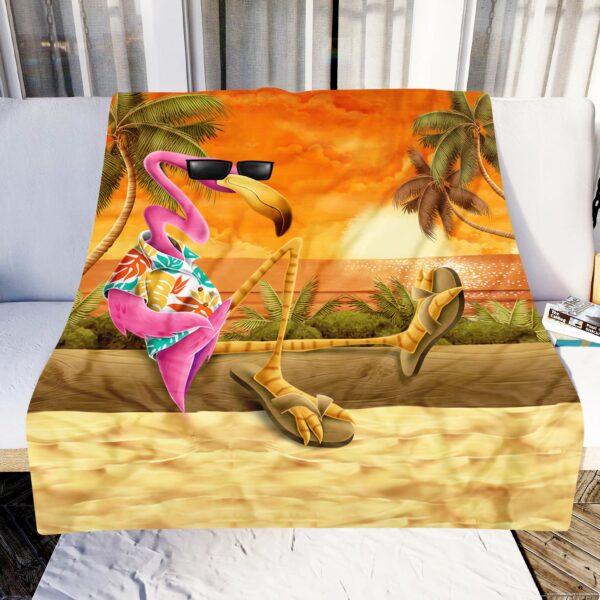Sunset Flamingo Fleece Blanket Sherpa Blanket