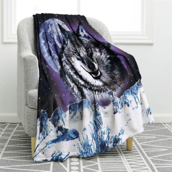 Moon Night Sky Wolf Fleece Blanket Sherpa Blanket