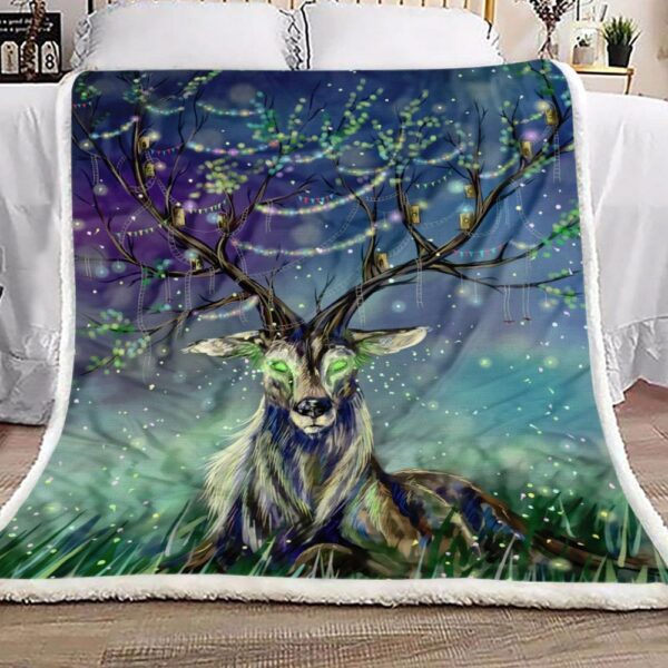 Deer In The Night Fleece Blanket Sherpa Blanket
