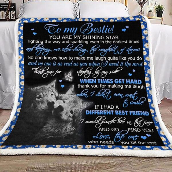 To My Bestie Wolf Fleece Blanket Sherpa Blanket