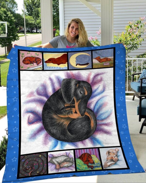 The Sleeping Dachshund Fleece Blanket Sherpa Blanket