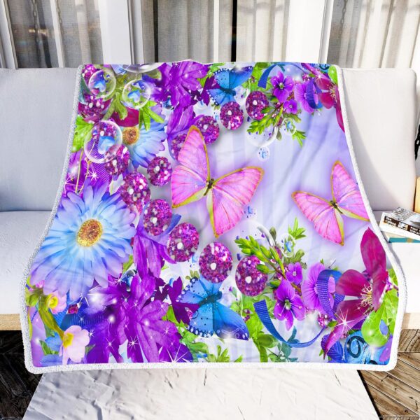 Purple Butterflies Fleece Blanket Sherpa Blanket