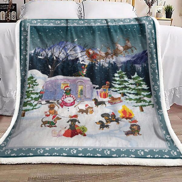 Christmas Dachshund Fleece Blanket Sherpa Blanket