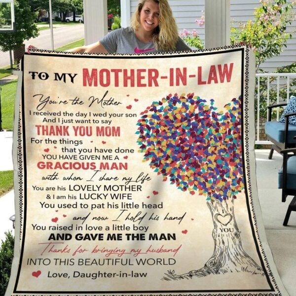 To Mother In Law Thanks For Bringing My Husband Into This World Fleece Blanket Sherpa Blanket