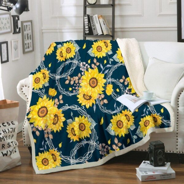 Sunflower Flower Fleece Blanket Sherpa Blanket