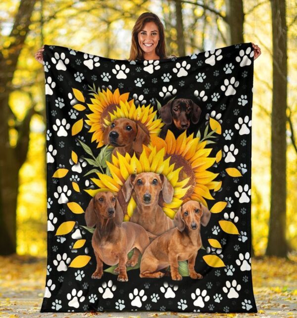 Dachshund Sunflower Fleece Blanket Sherpa Blanket