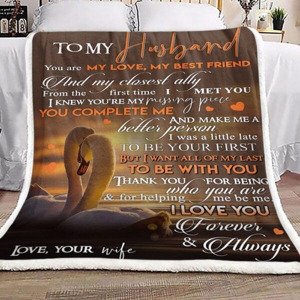 Swan To My Husband Fleece Blanket Sherpa Blanket
