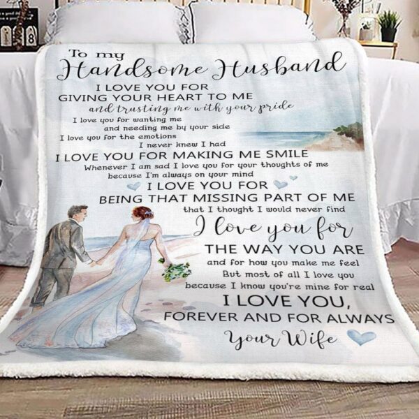 Family To My Handsome Husband Fleece Blanket Sherpa Blanket