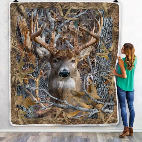 Camo Buck Deer Fleece Blanket Sherpa Blanket