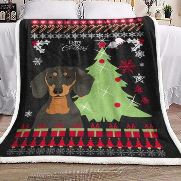 Dachshund Christmas Fleece Blanket Sherpa Blanket