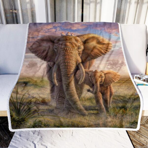 Elephant Mom And Baby Art Fleece Blanket Sherpa Blanket