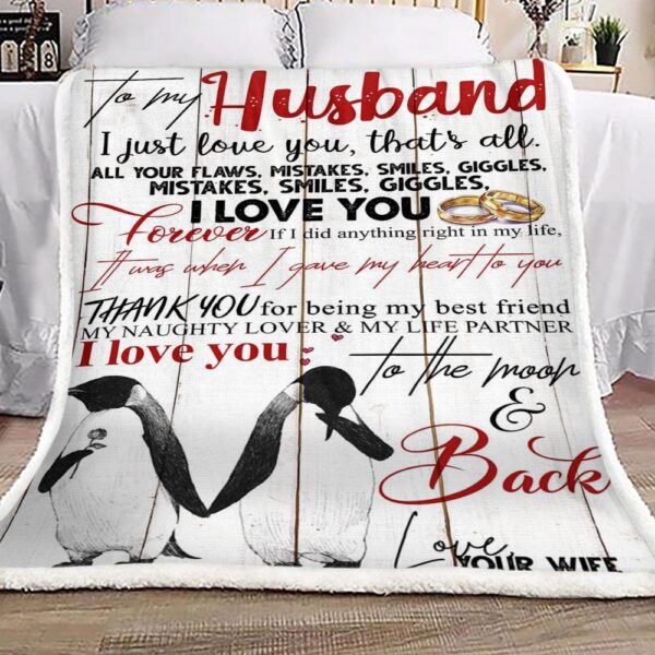 Penguins To My Husband Fleece Blanket Sherpa Blanket