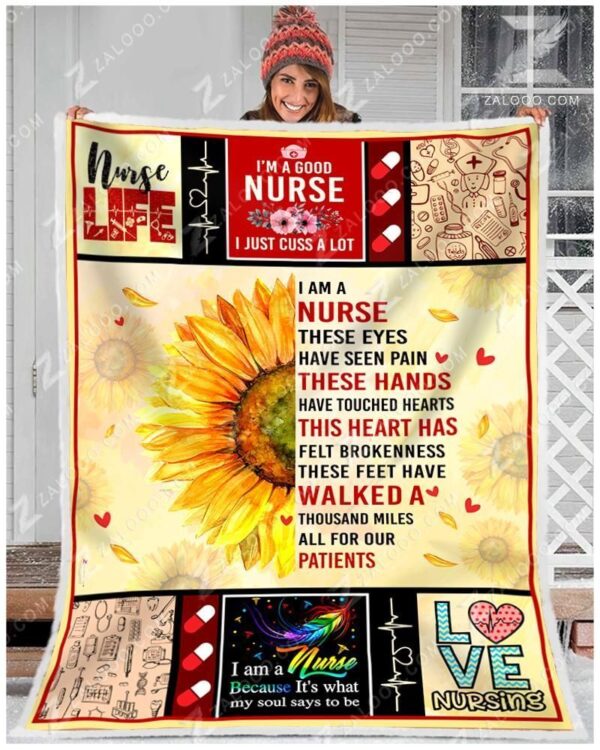 Sunflower Nurse I Am A Nurse Fleece Blanket Sherpa Blanket