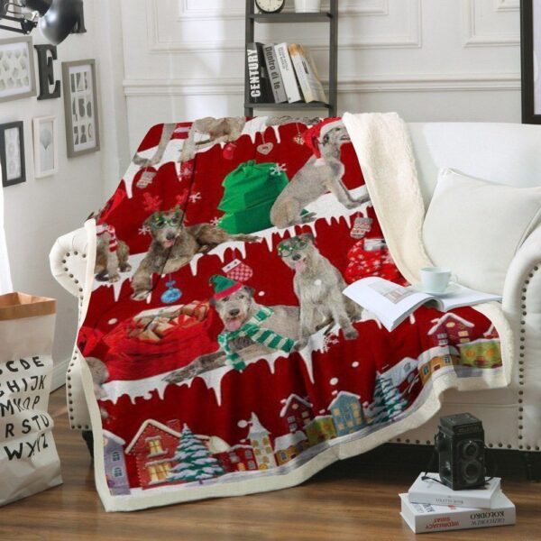 Irish Wolfhound Snow Christmas Fleece Blanket Sherpa Blanket