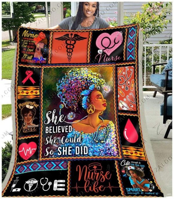 Black Women Nurse She Believed She Could So She Did Fleece Blanket Sherpa Blanket