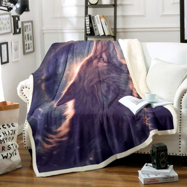 Moon Wolf Fleece Blanket Sherpa Blanket