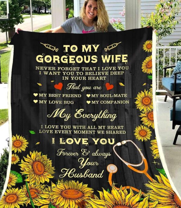 Sunflower Nurse To My Wife My Everything Fleece Blanket Sherpa Blanket
