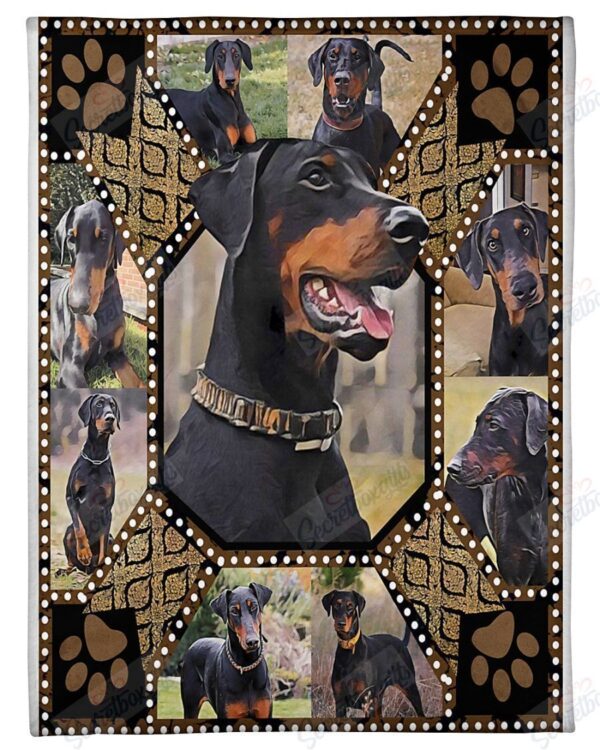Doberman Full Ears Embroidery Fleece Blanket Sherpa Blanket