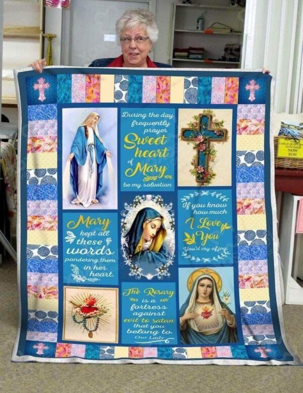 Mary Rosary Fleece Blanket Sherpa Blanket