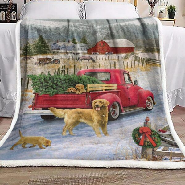 Golden Retriever Christmas Car Farm Fleece Blanket Sherpa Blanket