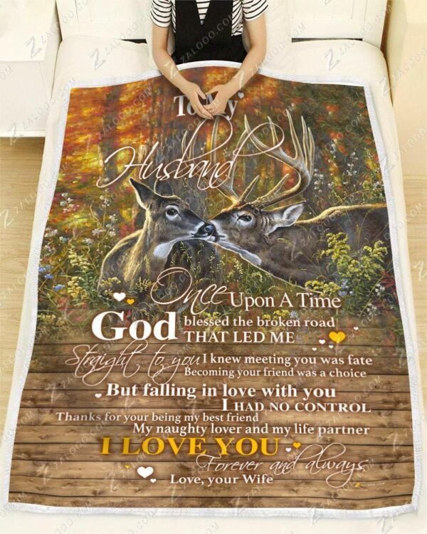 Deer To My Husband God Blessed The Broken Road Fleece Blanket Sherpa Blanket