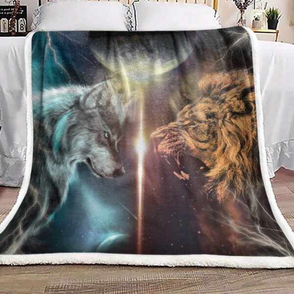 Lion And Wolf Fleece Blanket Sherpa Blanket
