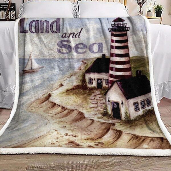 Lighthouse Land And Sea Fleece Blanket Sherpa Blanket