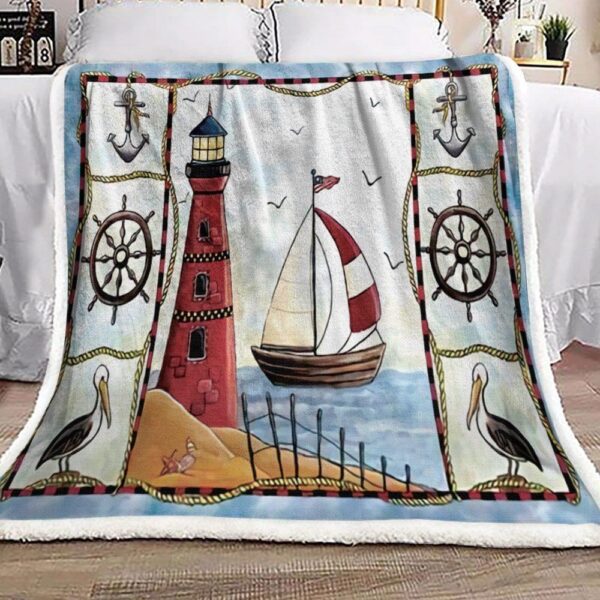 Lighthouse Sail Boat Fleece Blanket Sherpa Blanket
