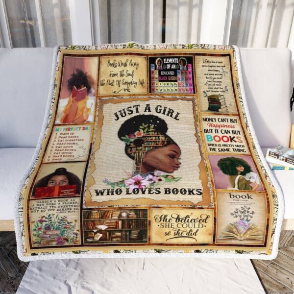 Just A Girl Who Loves Books Black Girl Fleece Blanket Sherpa Blanket