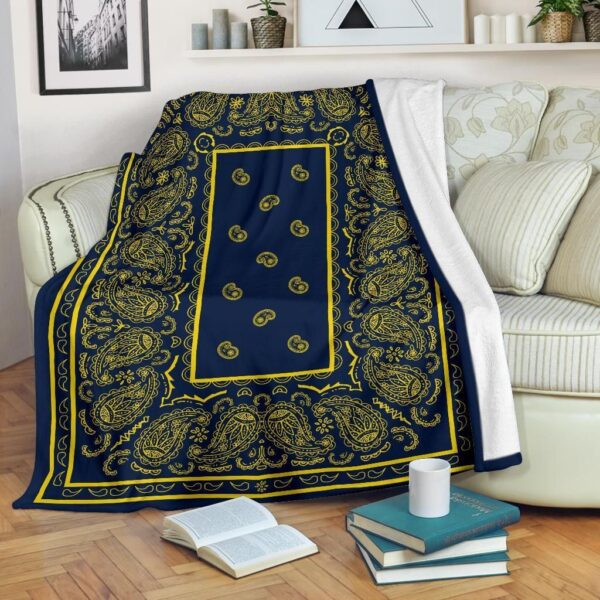 Navy And Yellow Bandana Fleece Blanket Sherpa Blanket
