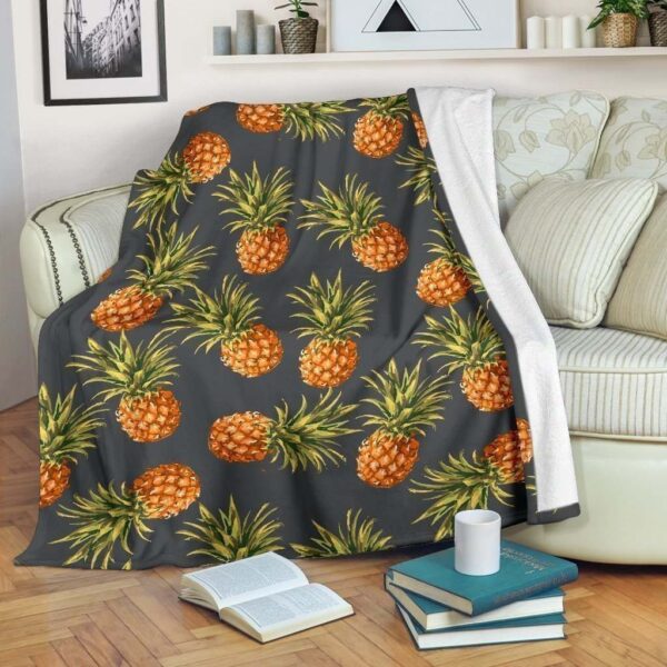 Grey Watercolor Pineapple Fleece Blanket Sherpa Blanket