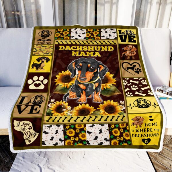 Dachshund Mama Sunflower Fleece Blanket Sherpa Blanket