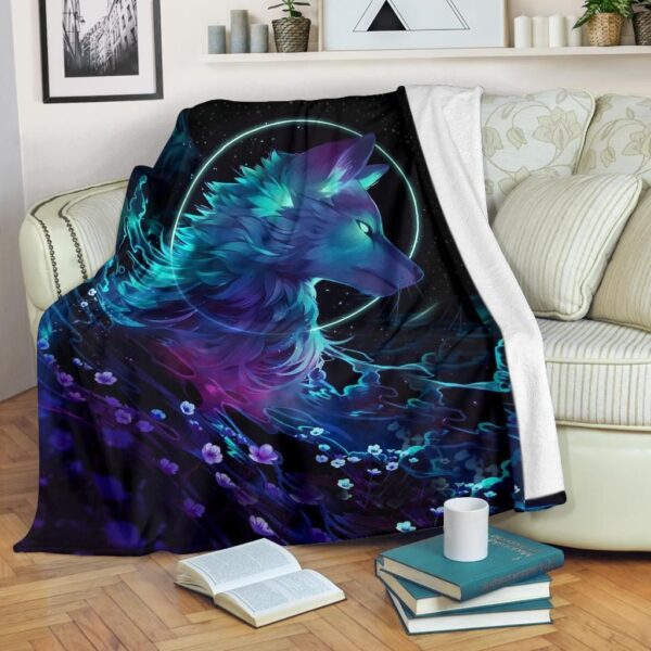 Midnight Wolf Fleece Blanket Sherpa Blanket